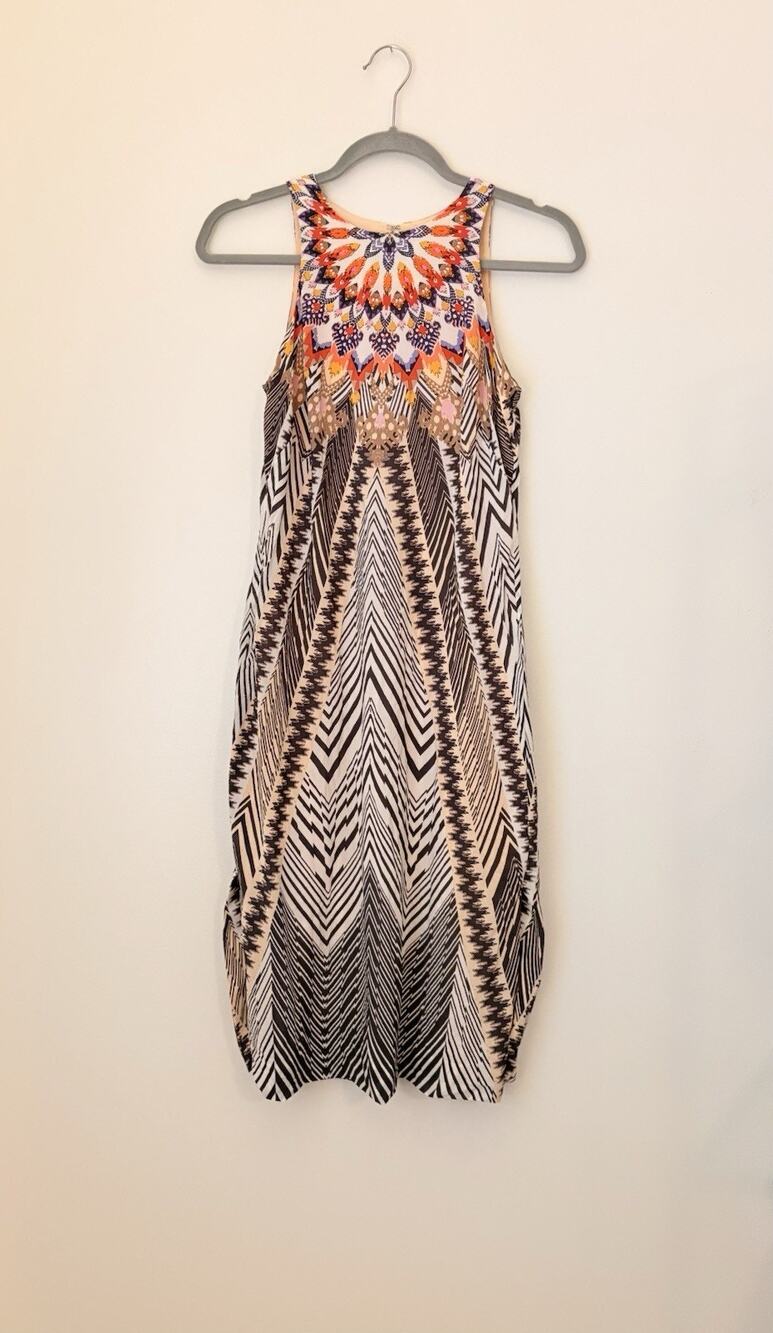 HD in Paris Women's 100% Silk Midi Dress Retro Boho Resort Sleeveless Size XXS